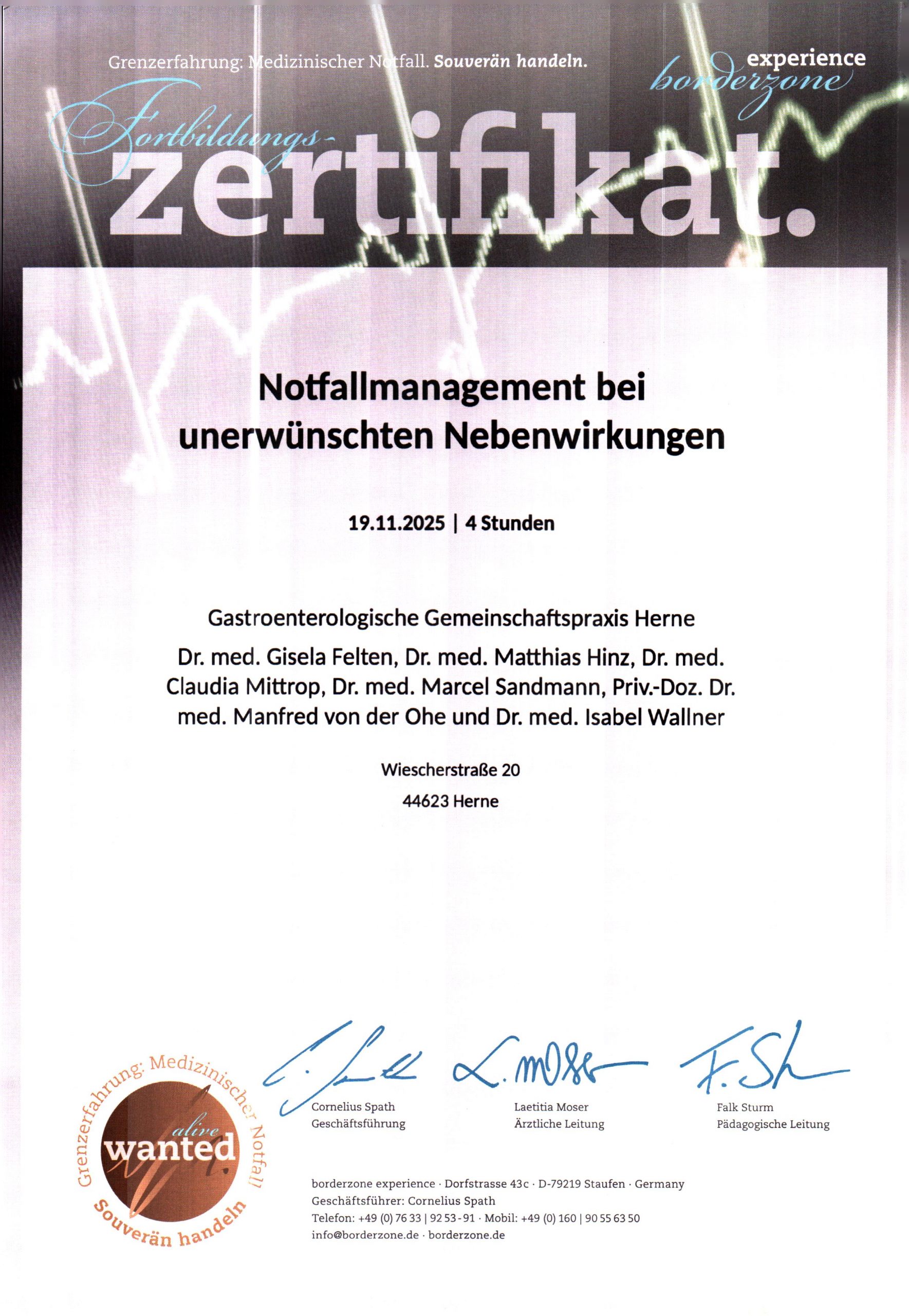 Zertifikat Notfallmanagement